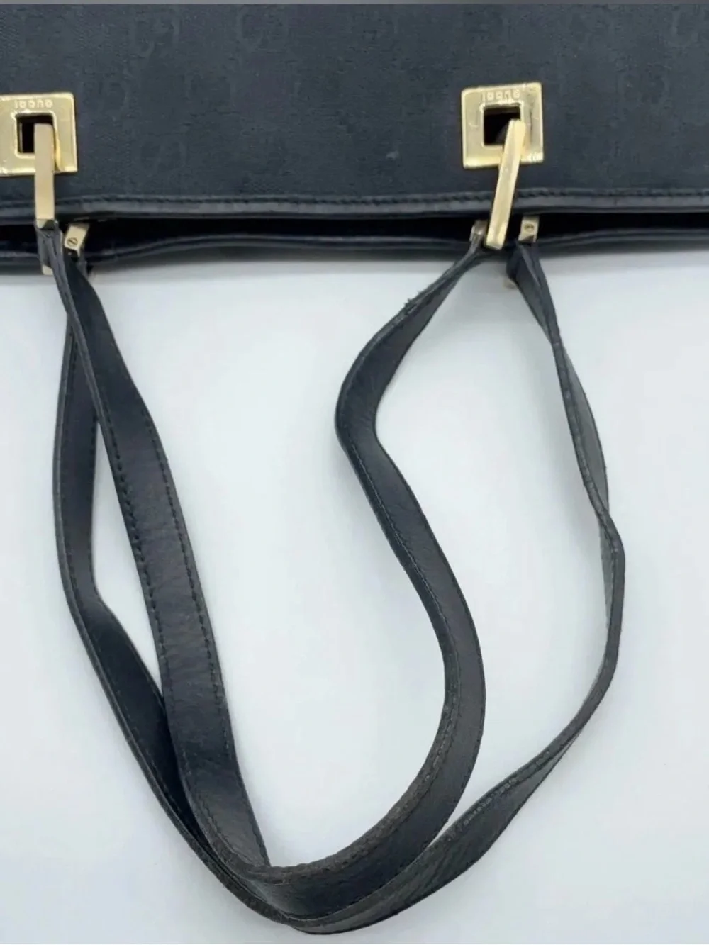 Authentic Gucci GG Canvas Leather Black Bucket Tote Bag